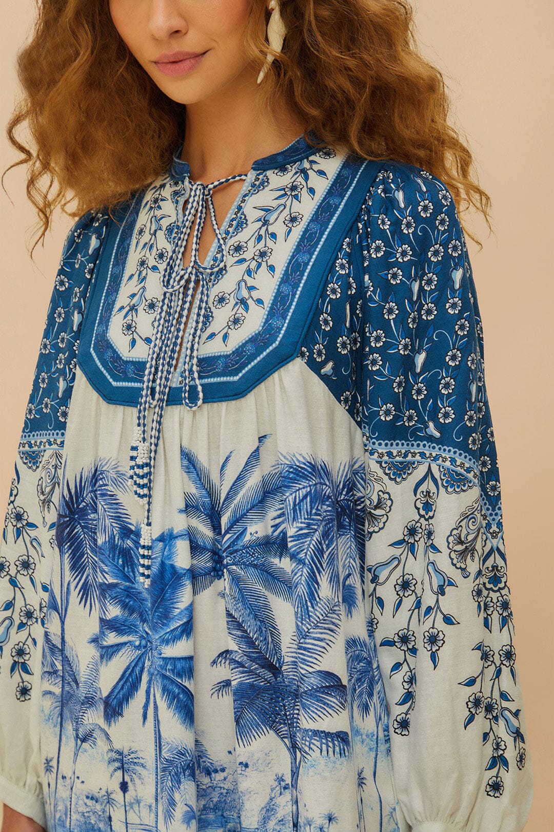 Robe courte Palm Tree en lin - Bleu