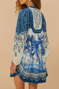 Robe courte Palm Tree en lin - Bleu