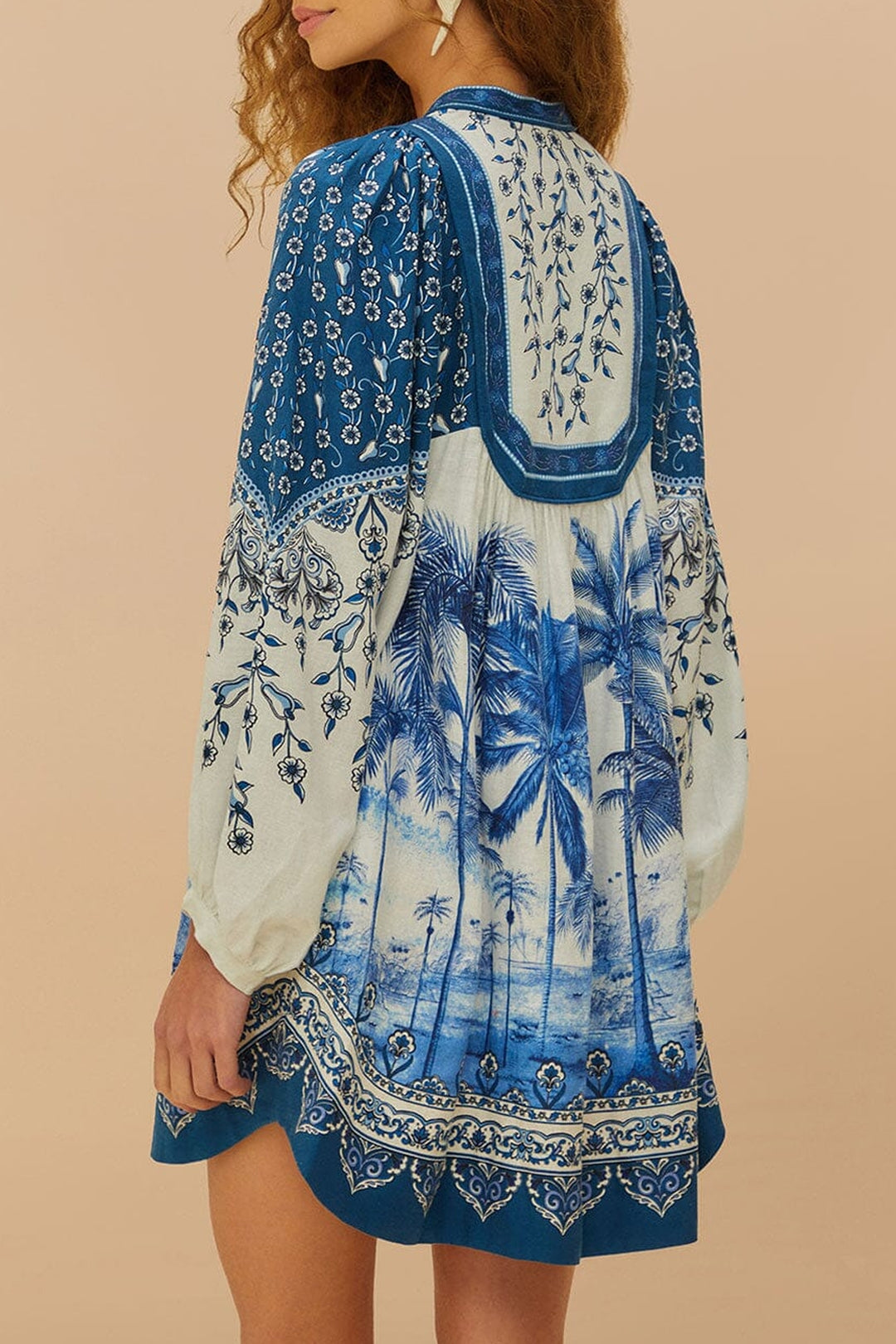 Robe courte Palm Tree en lin - Bleu