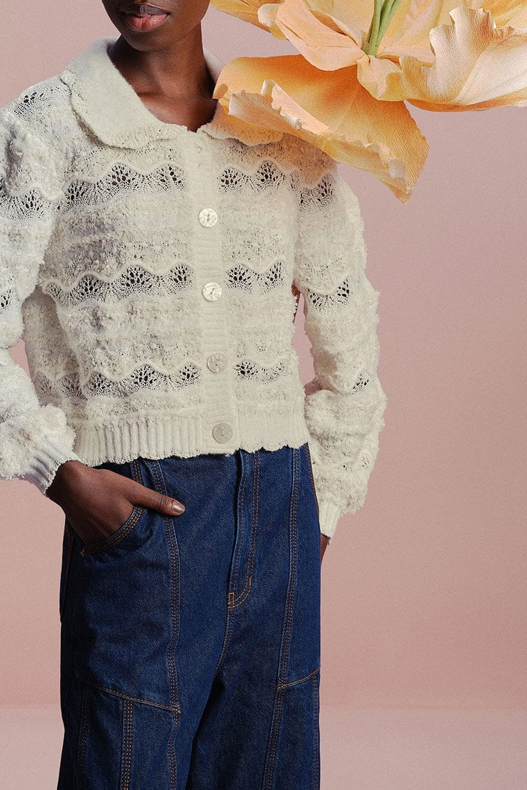 Cardigan tressé en maille - Blanc