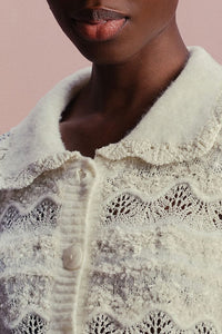 Cardigan tressé en maille - Blanc