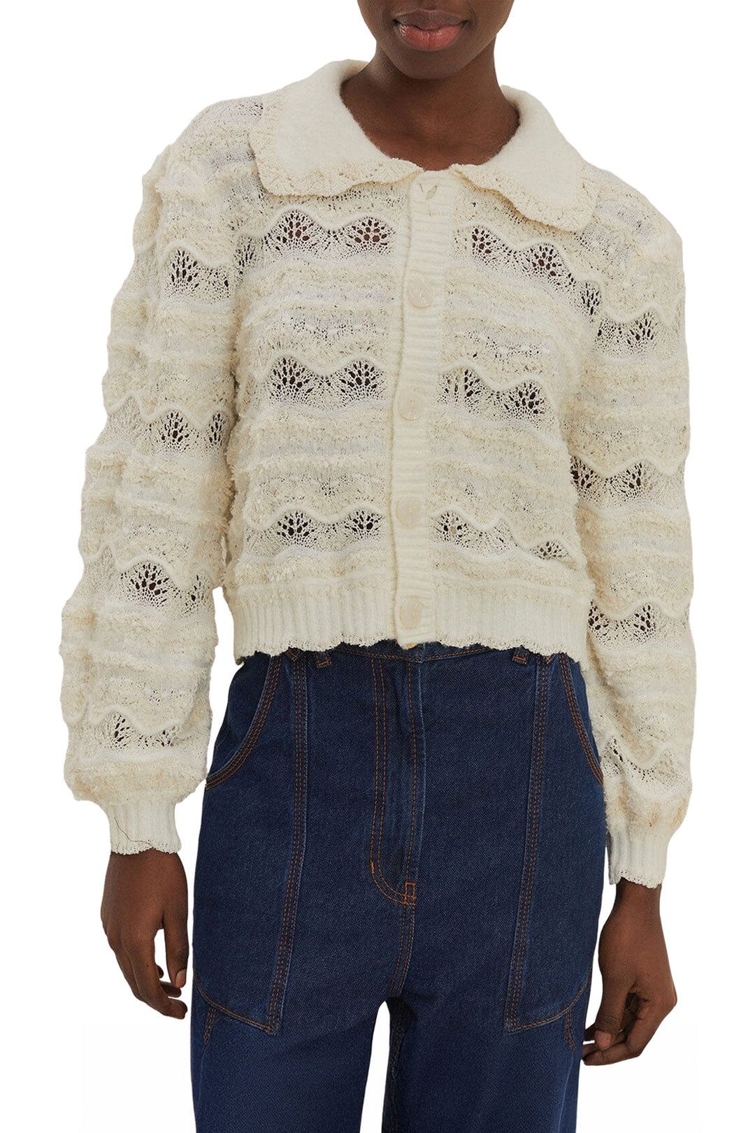 Cardigan tressé en maille - Blanc