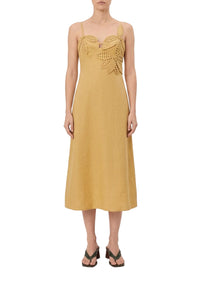 Robe midi bustier fleuri en lin - Beige