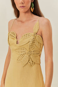 Robe midi bustier fleuri en lin - Beige