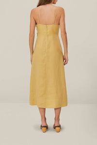 Robe midi bustier fleuri en lin - Beige