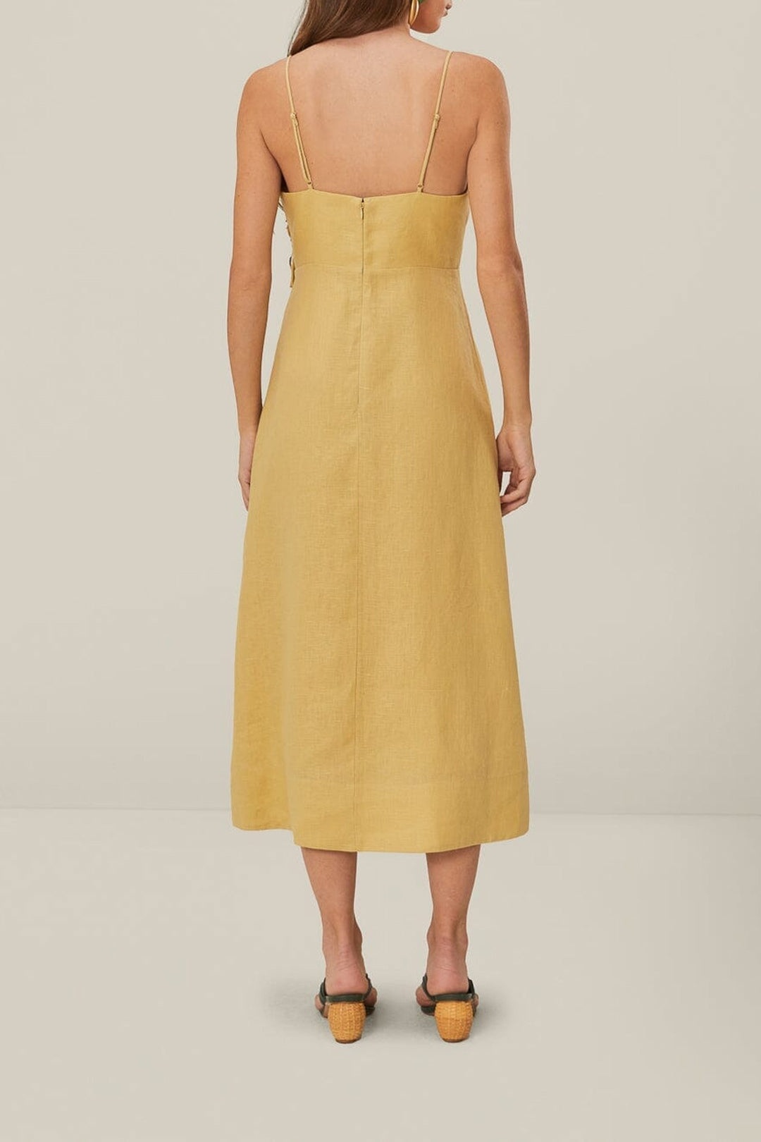 Robe midi bustier fleuri en lin - Beige