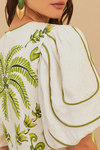 V-neck short dress in linen - White