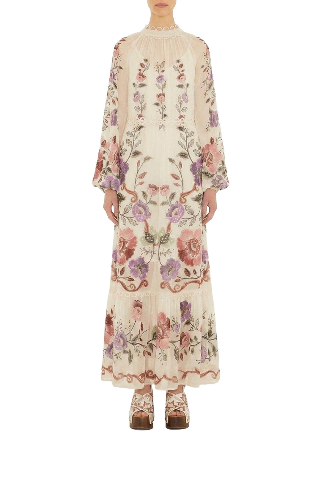 Rococo Flowers Long Dress - Multicoloured