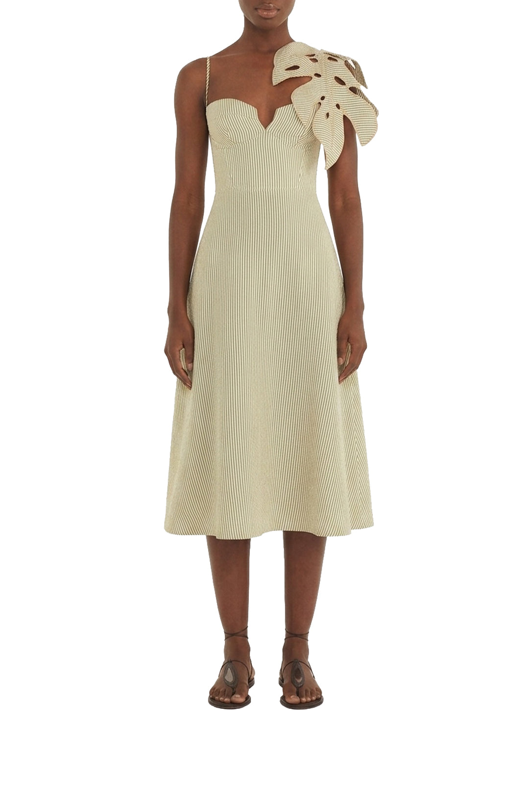 Robe midi rayée Monstera en lin - Vert