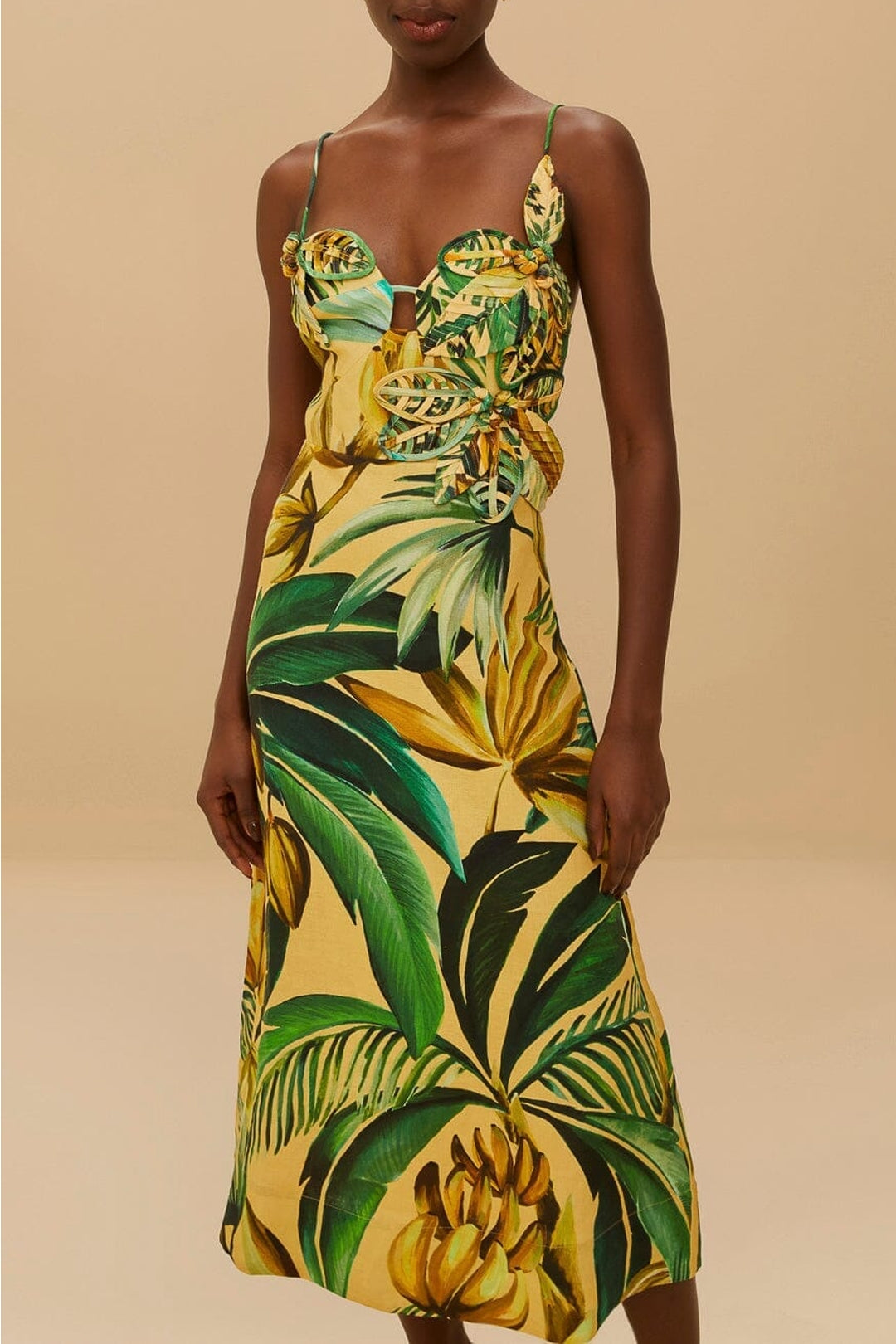 Robe midi bustier Bananart en lin - Jaune