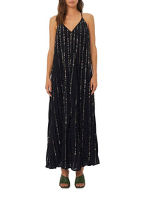 Robe longue plissée brodée de strass - Noir
