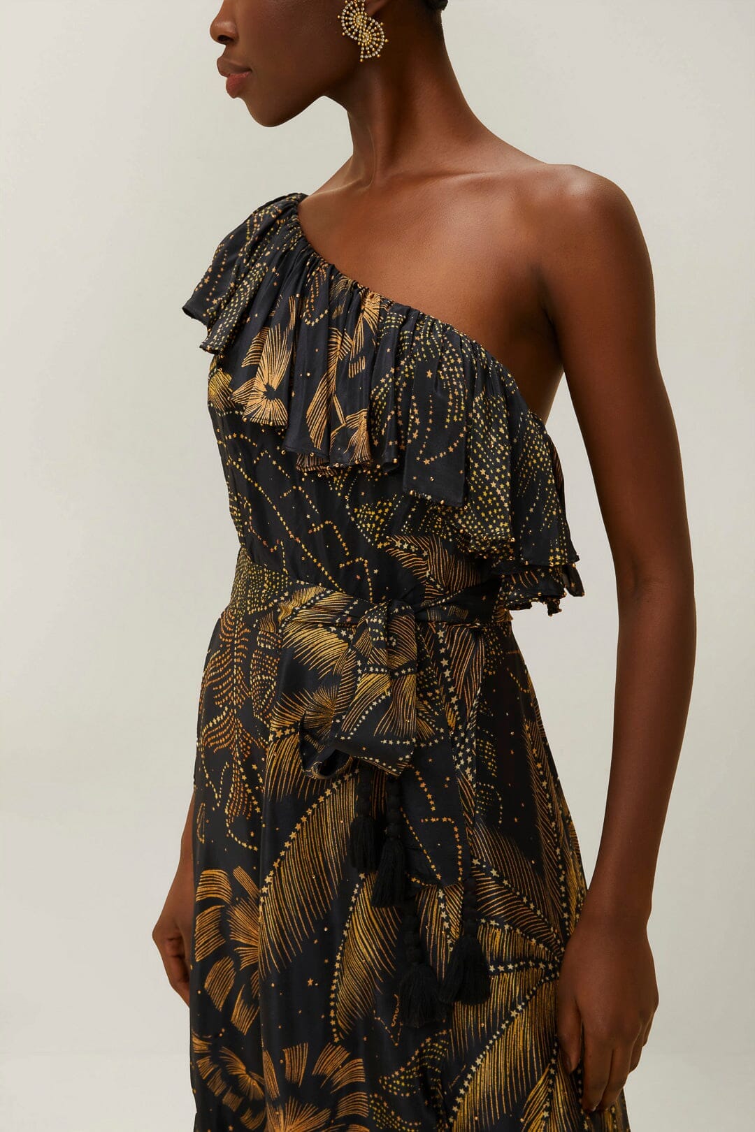 Robe longue Golden Foliage - Noir