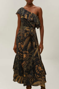 Robe longue Golden Foliage - Noir