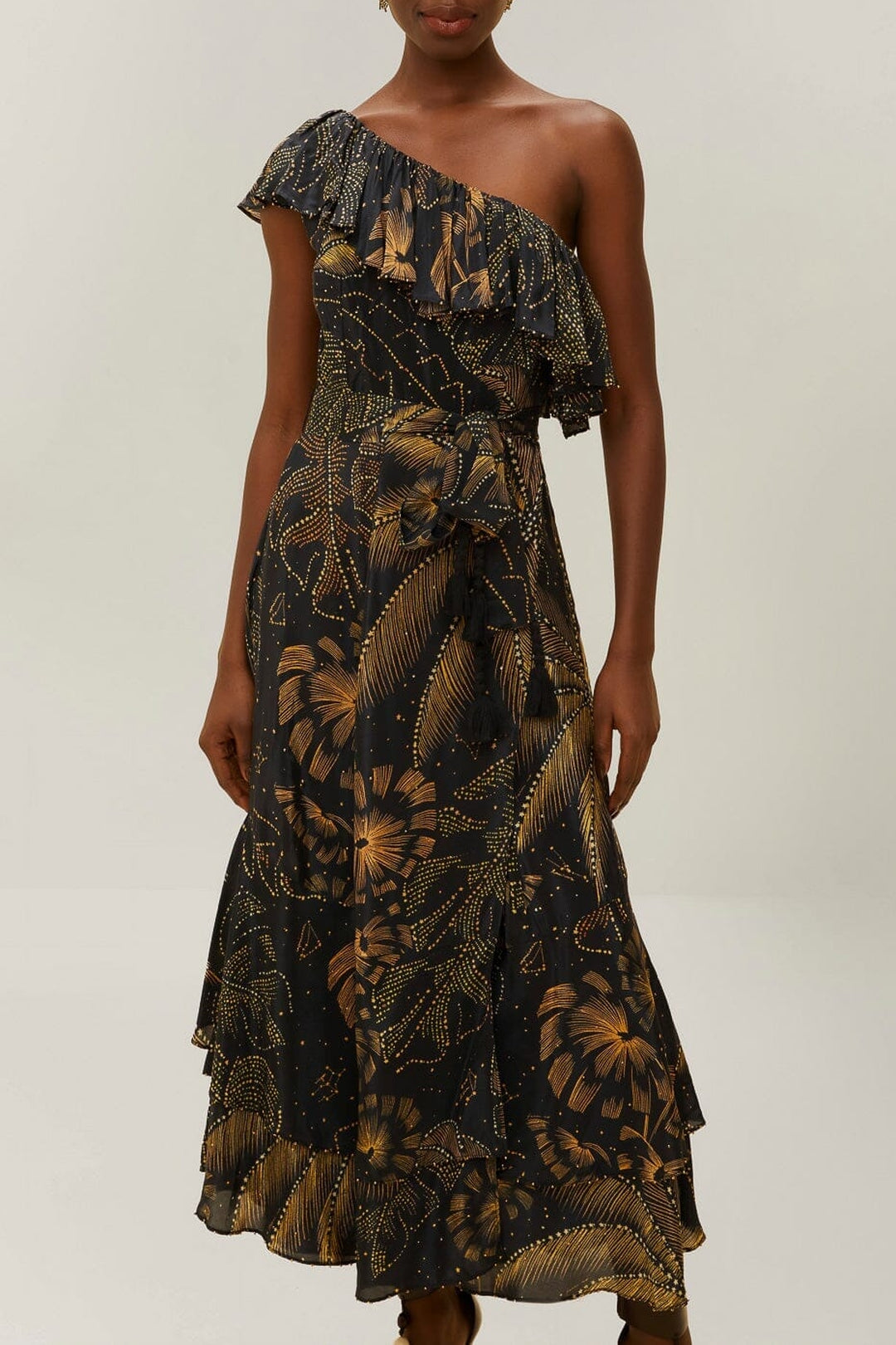Robe longue Golden Foliage - Noir