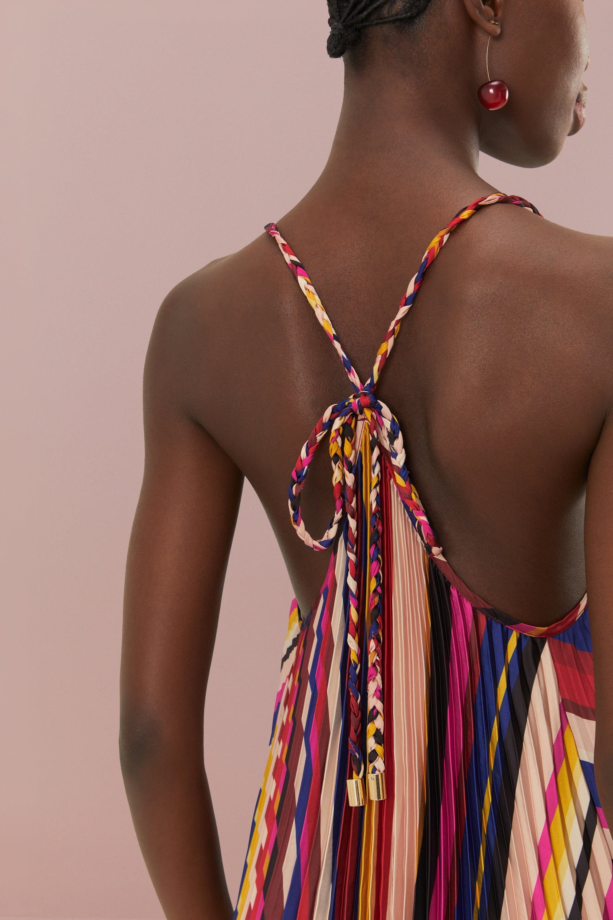 Robe longue plissée à rayures diagonales - Multicolore
