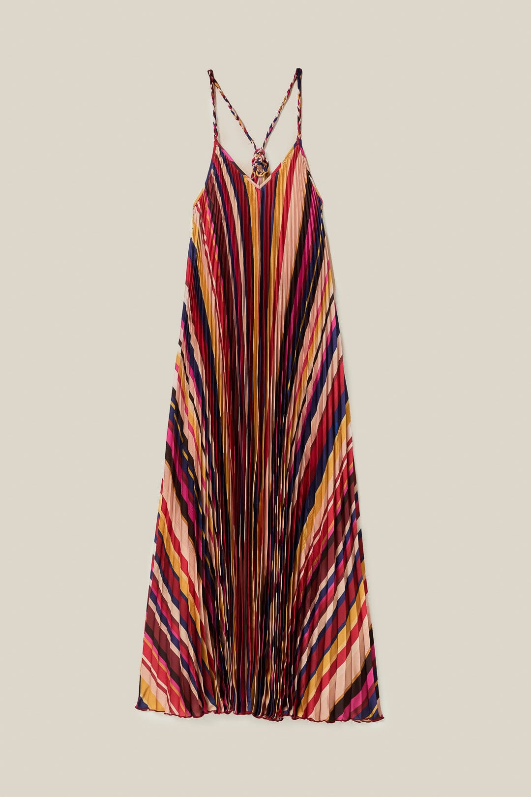 Robe longue plissée à rayures diagonales - Multicolore