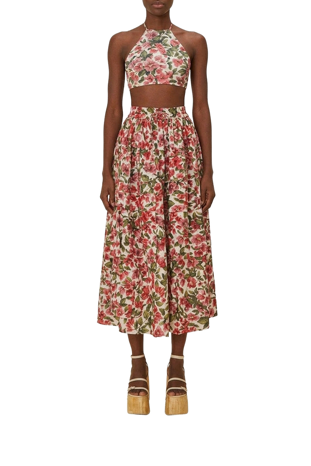 Jupe longue Bouganvillea en coton - Rouge