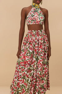 Jupe longue Bouganvillea en coton - Rouge
