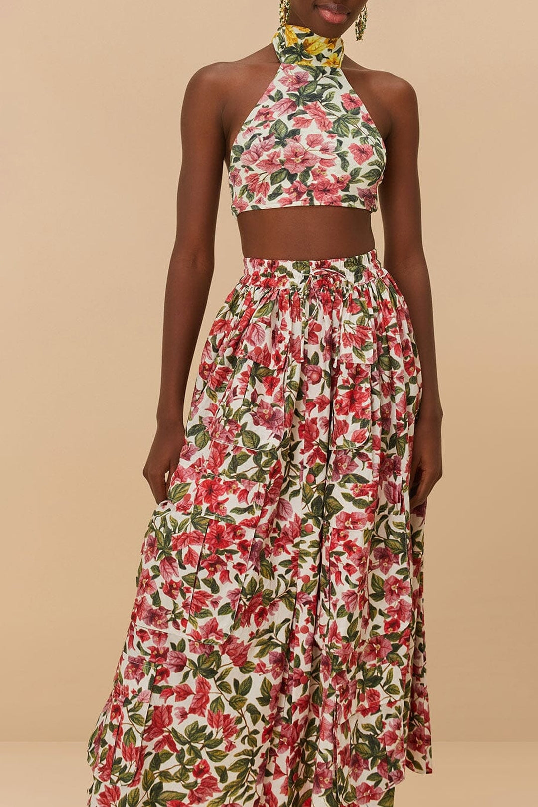 Jupe longue Bouganvillea en coton - Rouge