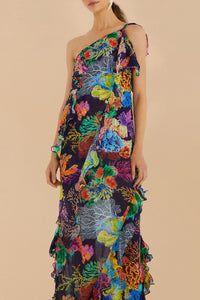 Robe longue Vibrant Coral Garden - Bleu