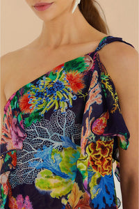 Robe longue Vibrant Coral Garden - Bleu