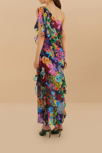 Robe longue Vibrant Coral Garden - Bleu