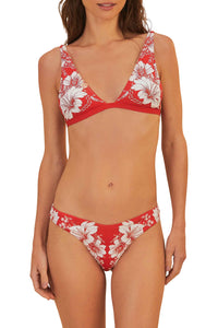 Bas de bikini taille basse Floral Chains - Rouge