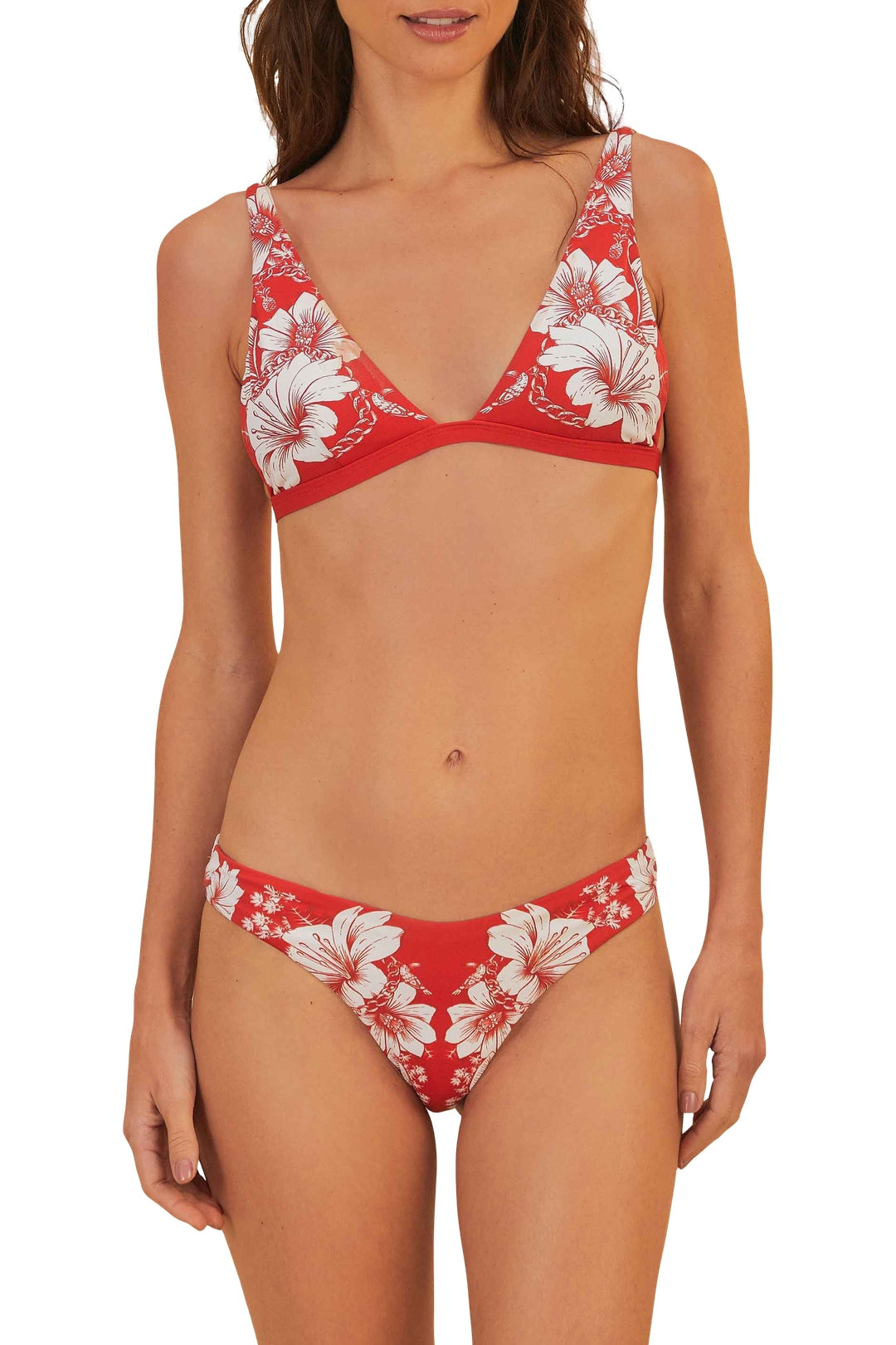 Bas de bikini taille basse Floral Chains - Rouge