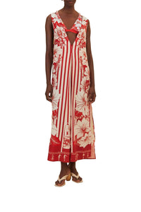 Robe longue Floral Chains en lin - Rouge