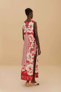 Robe longue Floral Chains en lin - Rouge