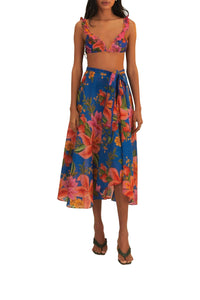 Jupe midi Summer Fruit en coton - Bleu