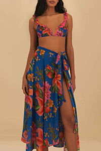 Jupe midi Summer Fruit en coton - Bleu