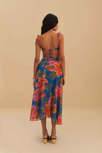 Jupe midi Summer Fruit en coton - Bleu