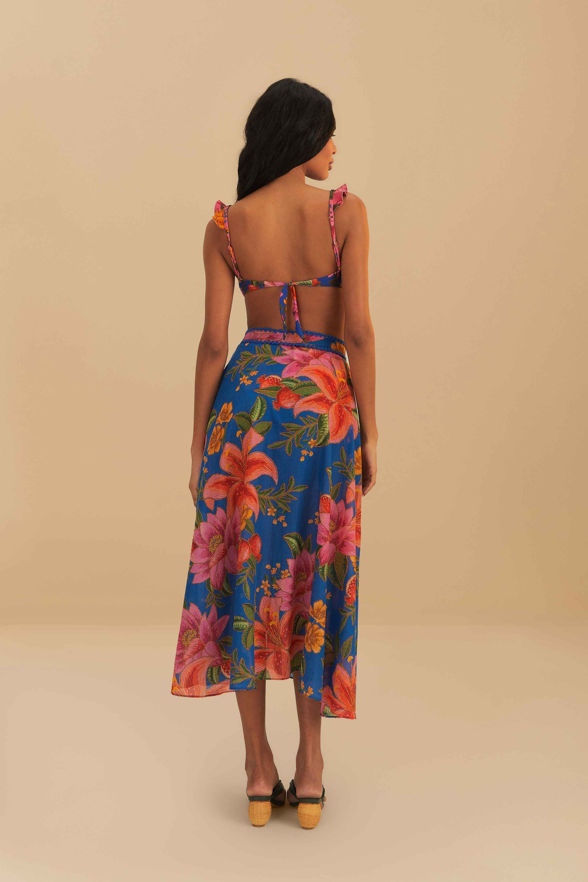 Jupe midi Summer Fruit en coton - Bleu