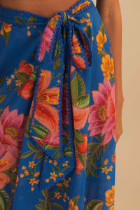 Jupe midi Summer Fruit en coton - Bleu