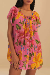 Robe courte Summer Fruit en coton - Rose