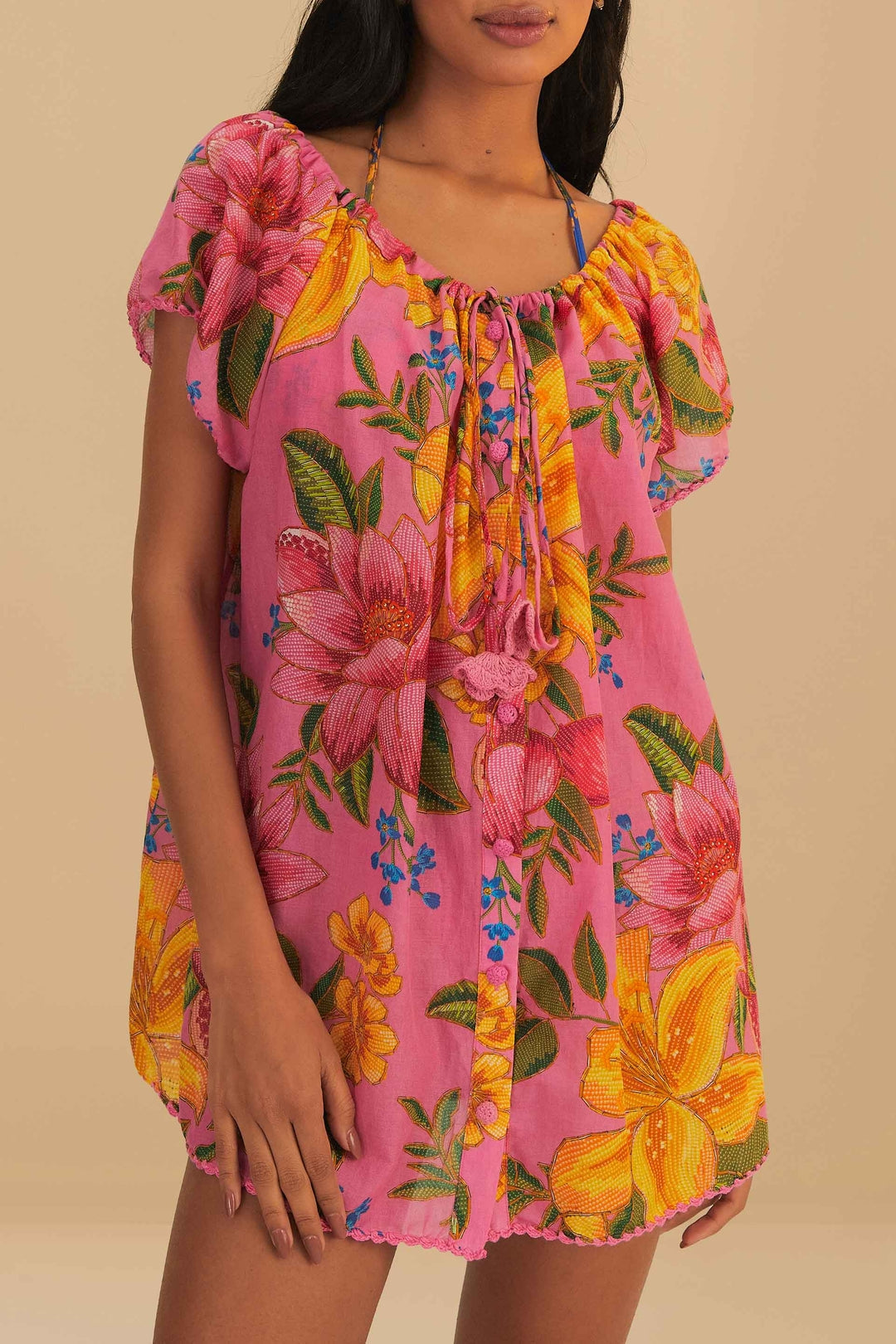 Robe courte Summer Fruit en coton - Rose