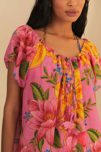 Robe courte Summer Fruit en coton - Rose