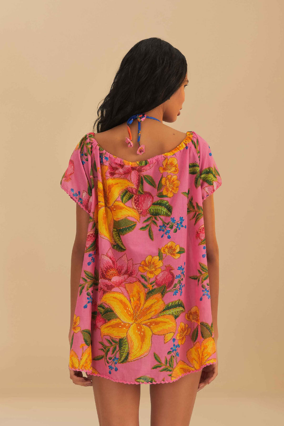 Robe courte Summer Fruit en coton - Rose