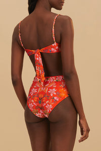 Bas de bikini taille haute Nature Bloom - Orange