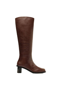 Square-toe high boots in leather - Bordeaux