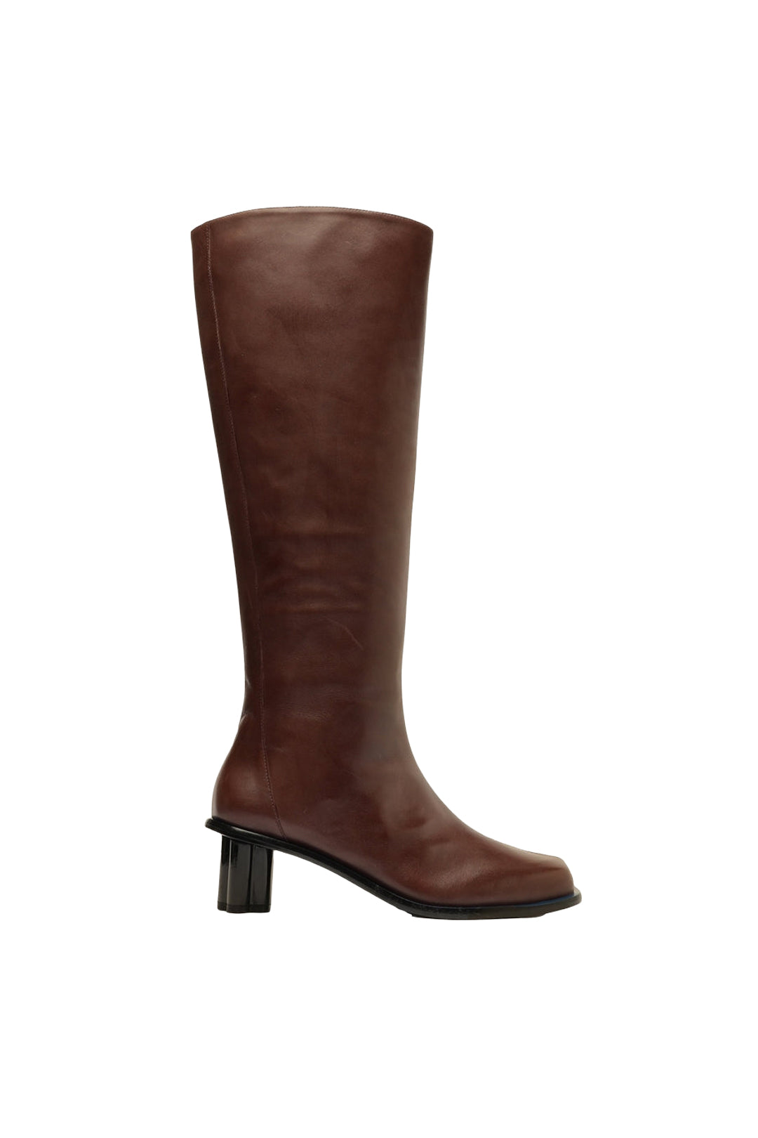 Square-toe high boots in leather - Bordeaux