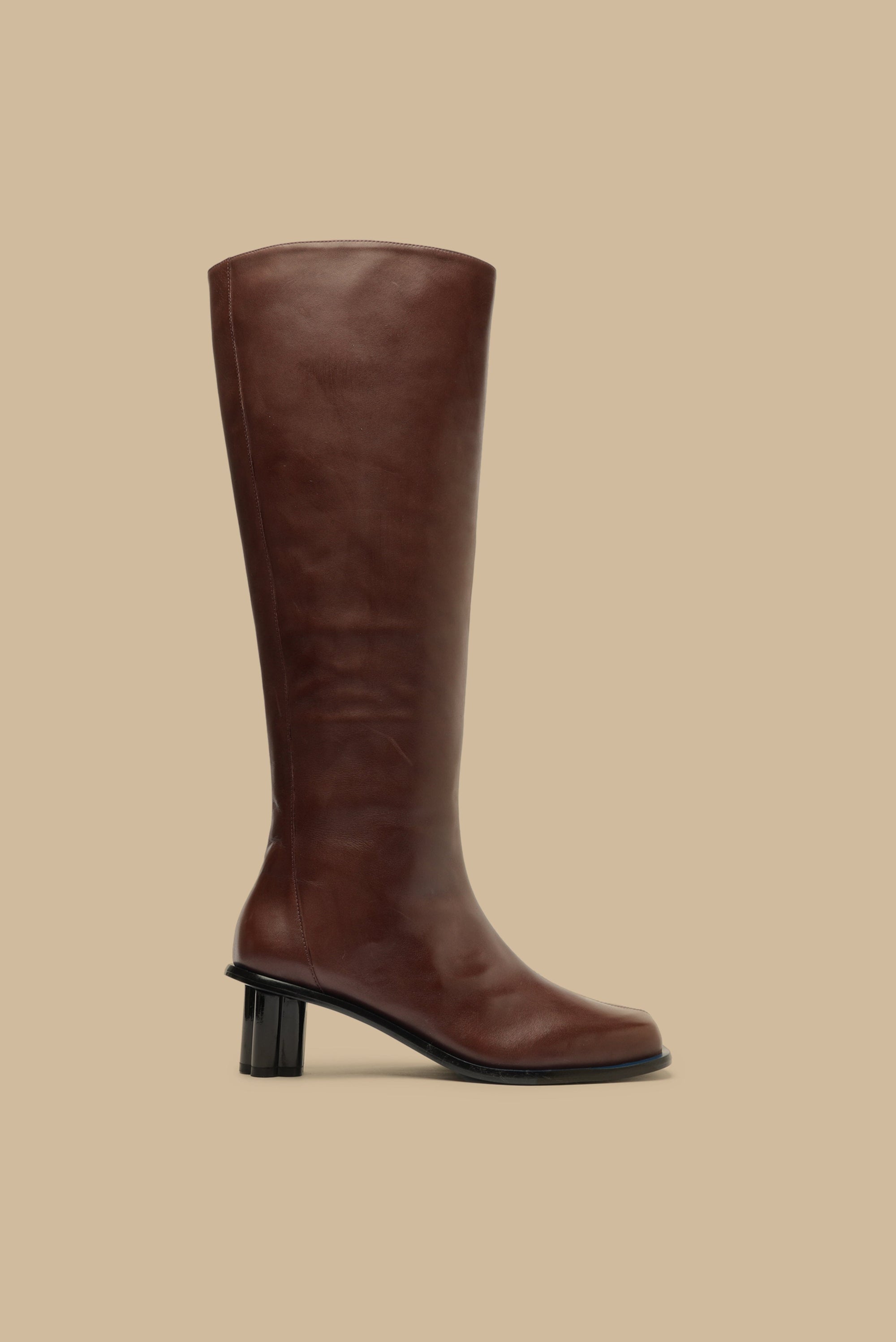 Square-toe high boots in leather - Bordeaux