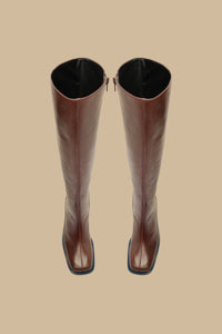 Square-toe high boots in leather - Bordeaux