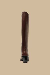 Square-toe high boots in leather - Bordeaux
