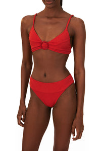 Bas de bikini taille haute ceinturé - Rouge
