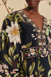 Robe courte Surreal Flowers à manches longues - Noir