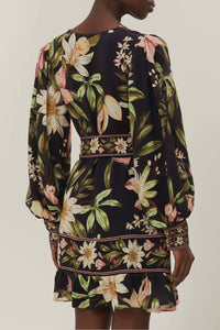 Robe courte Surreal Flowers à manches longues - Noir