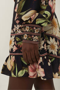 Robe courte Surreal Flowers à manches longues - Noir