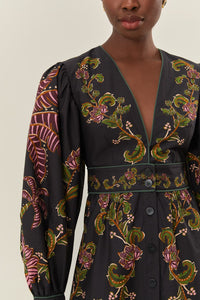 Robe courte Ravenala à manches bouffantes en coton - Noir